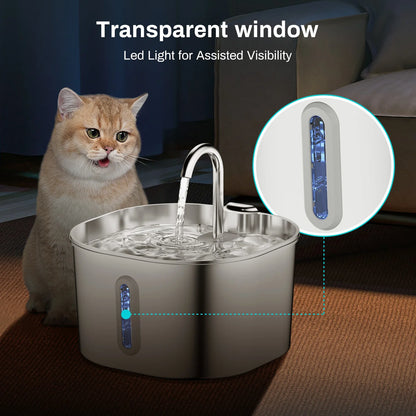 Smart Cat & Dog Water Fountain – Stainless Steel, Sensor Activated 2.2L