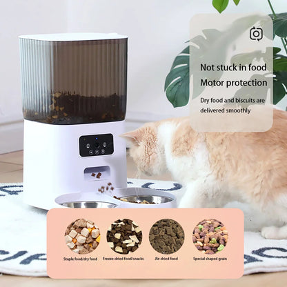 Automatic Pet Feeder Single & Double Bowl & Button, WIFI, Video 5L