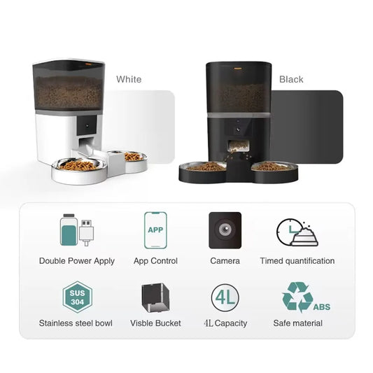 Smart Pet Feeder 4L – Dual Bowls, Camera, App Control