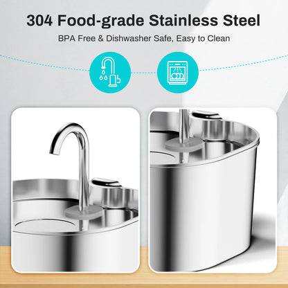 Smart Cat & Dog Water Fountain – Stainless Steel, Sensor Activated 2.2L