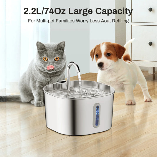 Smart Cat & Dog Water Fountain – Stainless Steel, Sensor Activated 2.2L