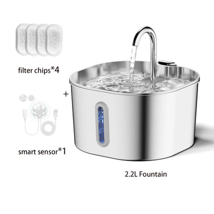 Smart Cat & Dog Water Fountain – Stainless Steel, Sensor Activated 2.2L